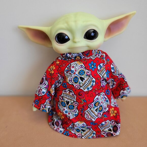 Sugar Skull Halloween 2pc Outfit scarf for 11" Mattel Child Grogu baby yoda Doll - Picture 6 of 7